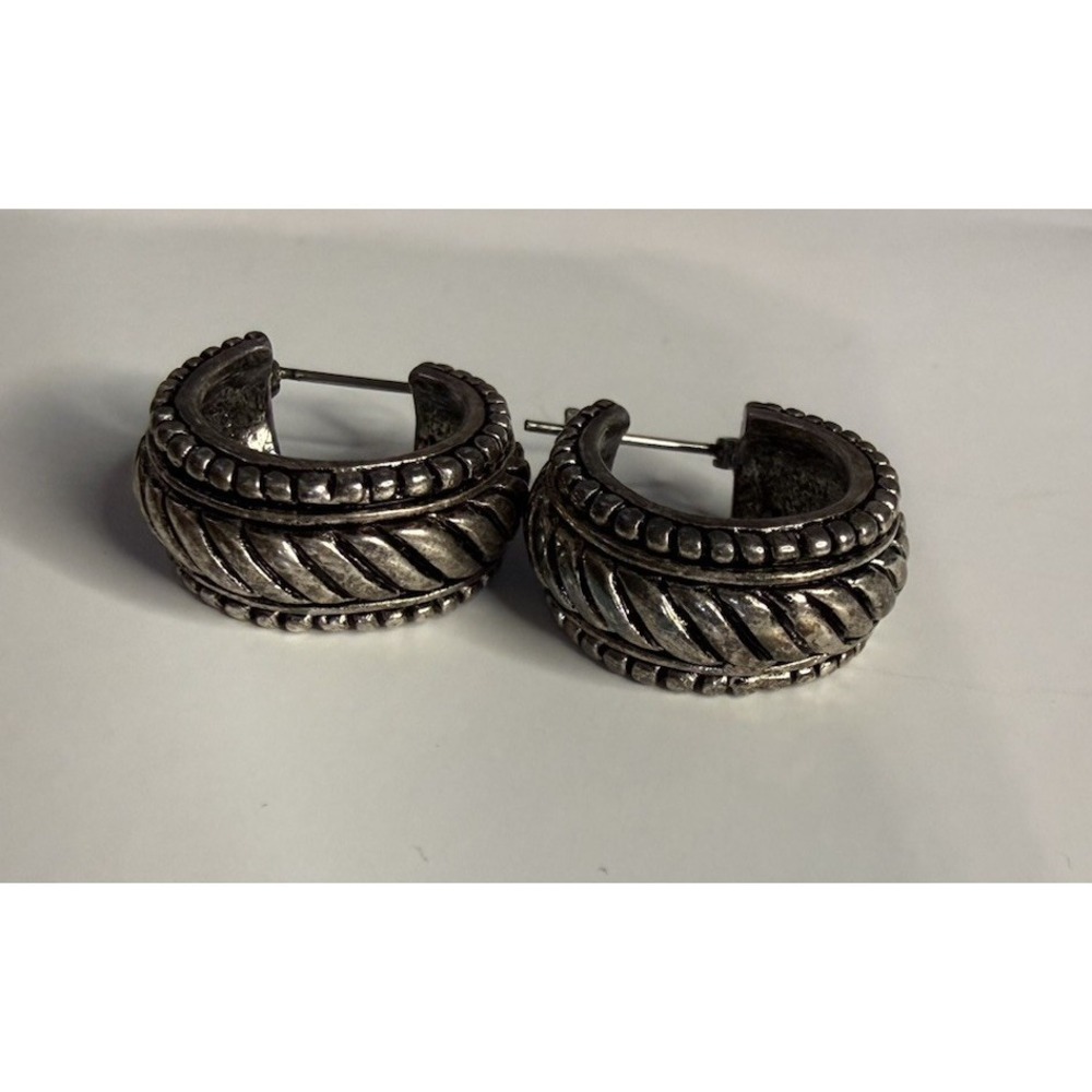 Earrings Vintage Premier Designs Silver Plate Hoops 3/4"